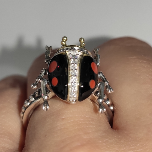 LAGOS Rare Wonders Ladybug Beetle Diamond Gold Silver Gemstone Ring Sz 7 - Picture 4 of 16